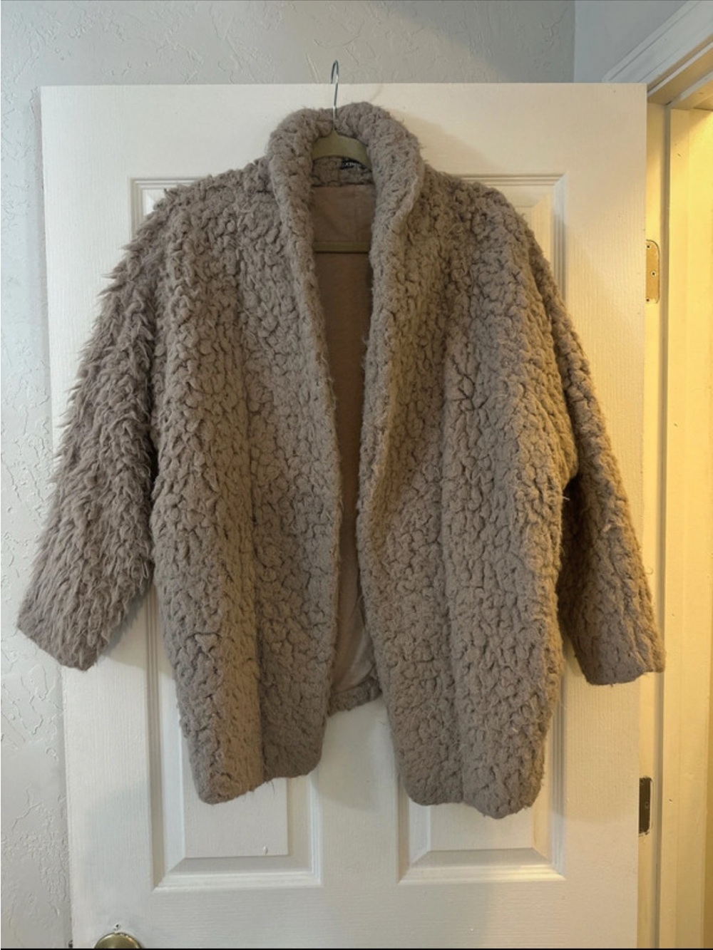 Express Taupe Plush Open-Front Teddy Jacket